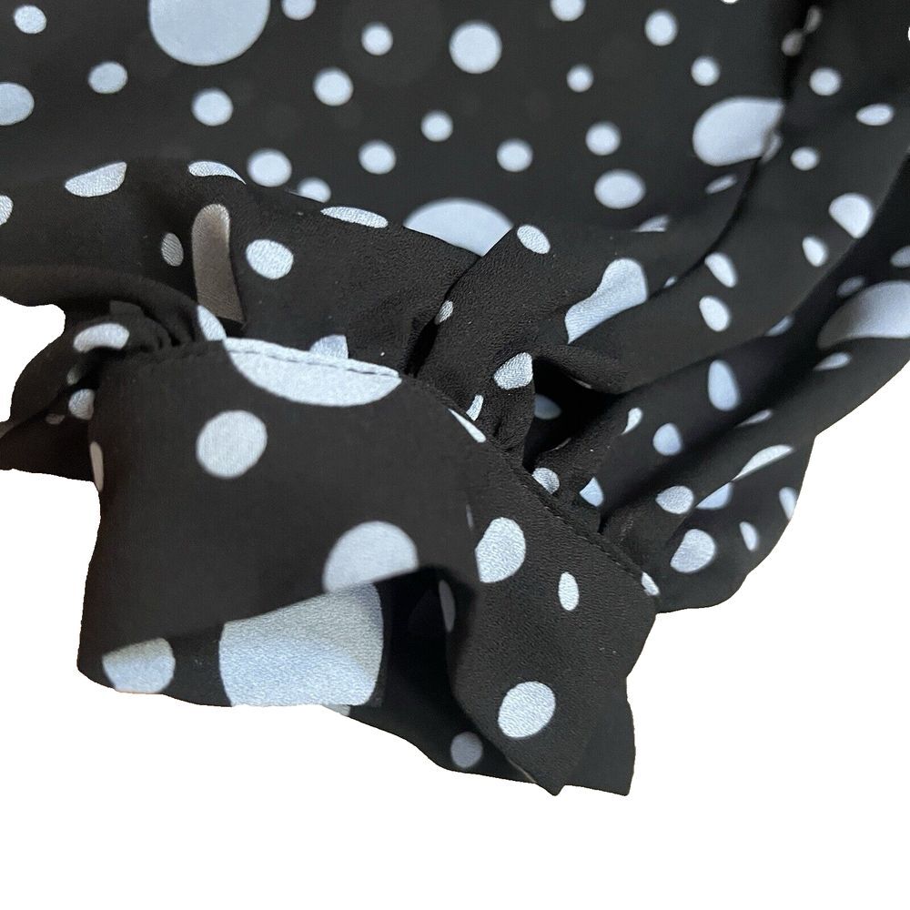 Who What Wear Shirt Blouse Long Sleeve Ruffle Black Gray Polka Dot Sheer Balloon - Picture 6 of 16